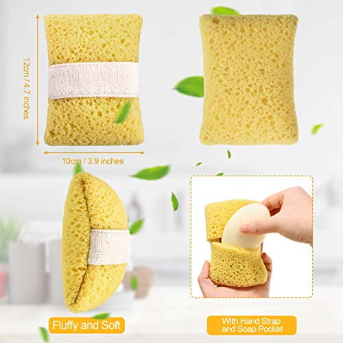 Sawysine 8 Pieces Bath Shower Sponge with Soap Pocket Soap Exfoliating