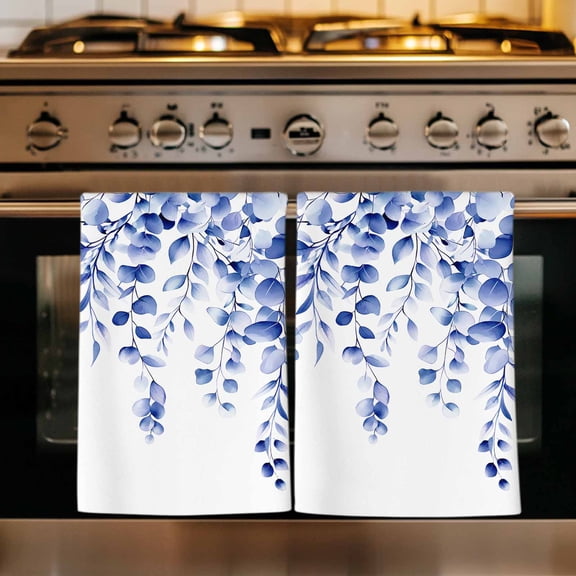 Blue Eucalyptus Kitchen Towels Set of 1, Botanical Plant Rustic Succulent Branch Absorbent Dish Towels for Kitchen, Microfiber Hand Towel, Quick Drying Tea Towel for Cleaning Decorative Dishcloths