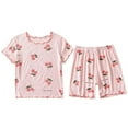 thumbnail image 2 of Baby Girl Outfits Toddler Strawberry Print Short Sleeve Top and Shorts Ice Silk Home Wear Set Girl Clothes Pink 18-24 Months, 2 of 4
