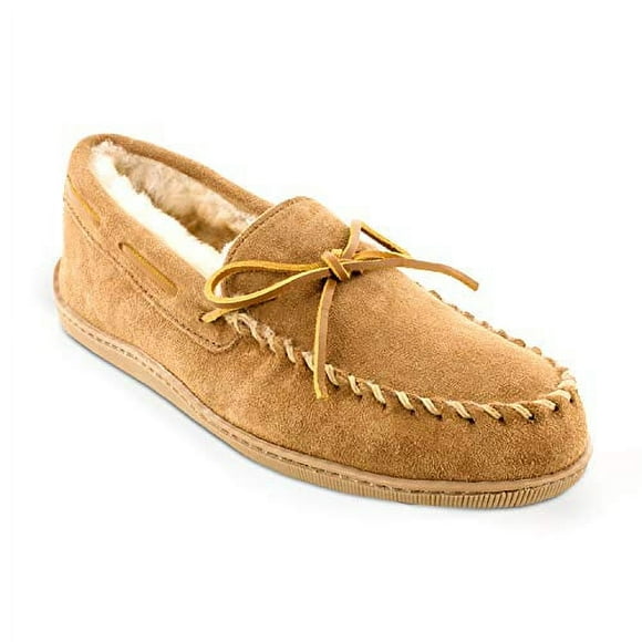 Minnetonka Mens Sheepskin Hardsole Moccasin Slippers 12 M Tan