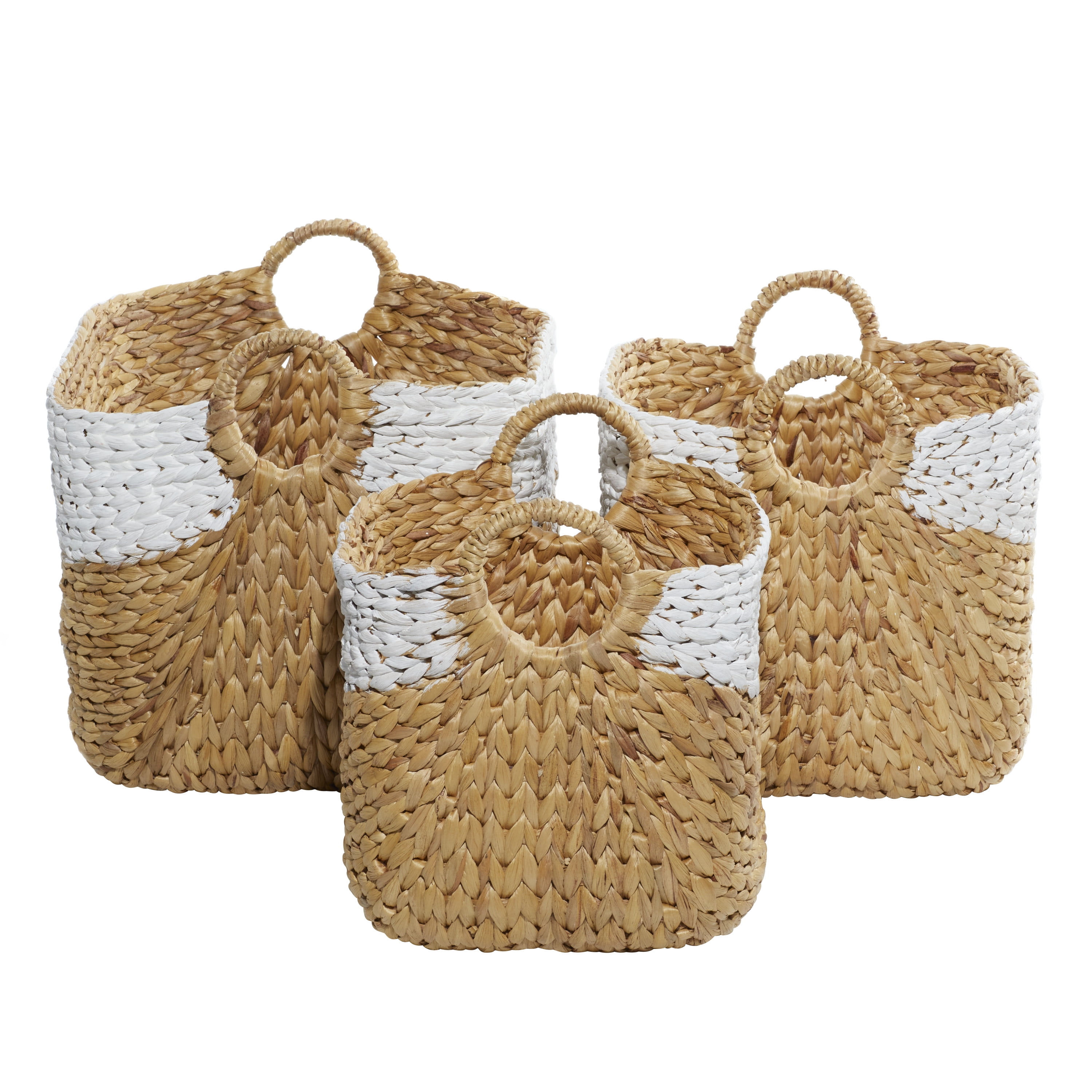DecMode 19", 17", 15"W Brown Seagrass Handmade Two Toned Storage Basket with Handles, 3-Pieces