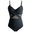 thumbnail image 4 of UTSJKR Women V Neck One Piece Swimsuit Wrapped Mesh Tummy Control Bathing Suit with Adjustable Spaghetti Straps Black 12, 4 of 5
