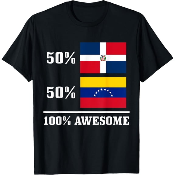50% Dominican Republic 50% Venezuela Venezuelan Flag Pride T-ShirtMen and women can wear, black T-shirts, gifts. Age: M,L,XL 2XL, 3XL, 16XL