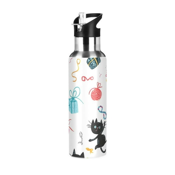 ALAZA Cat and Gift Water Bottle Insulated Flask Stainless Steel Straw Lid 20 oz