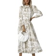 thumbnail image 1 of Vestido estampado de mujer con volantes suaves y cuello alto con cordón y dobladillo largo vestido suelto y transpirable, 1 of 7