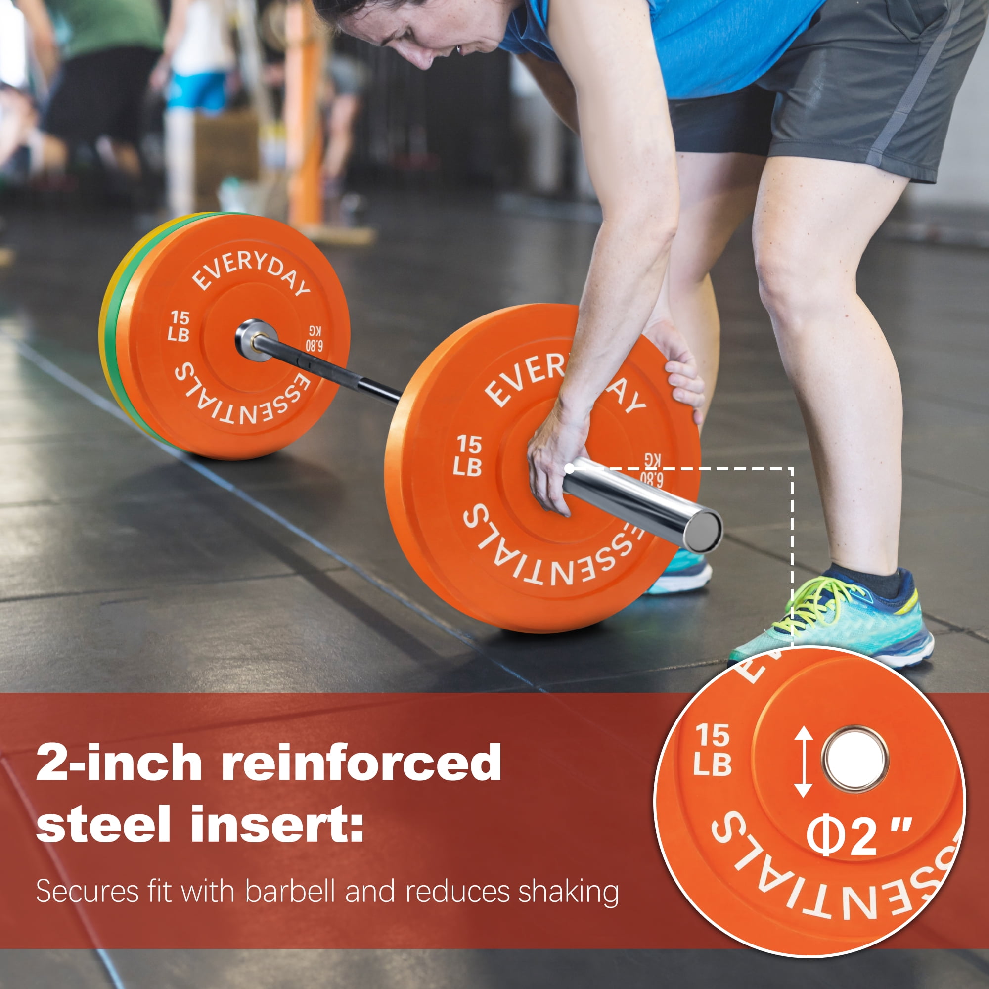 FlexWave 2-Inch Olympic Bumper Weight Plate Set，with Steel Hub, Multicolored, Multiple Sizes, for Strength Training & Home Gym