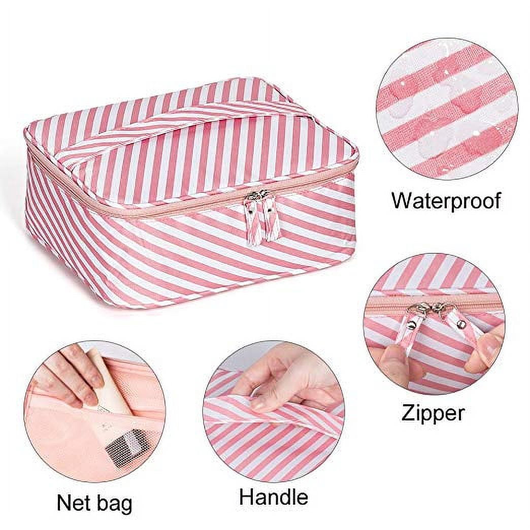 Waterproof Makeup Travel Bag, Cosmetic Organizer with Adjustable Divider - White
