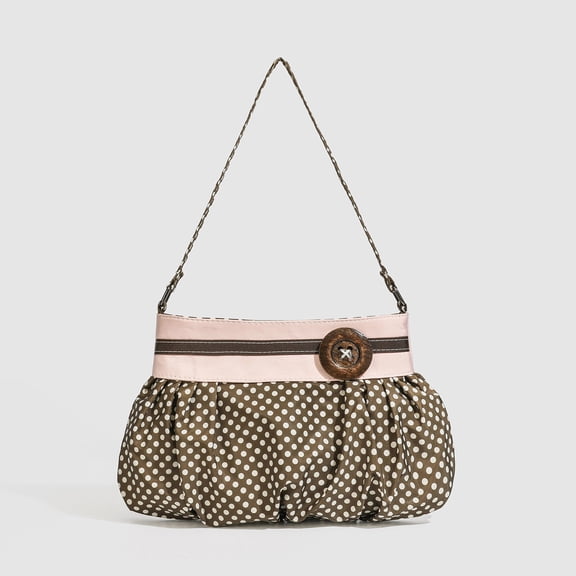 PRIYAL Polka Dot Hobo Bag for Women Y2K Aesthetic Shoulder Bag Retro Pleated Button Decor Slouchy Bags Casual Everyday Purse