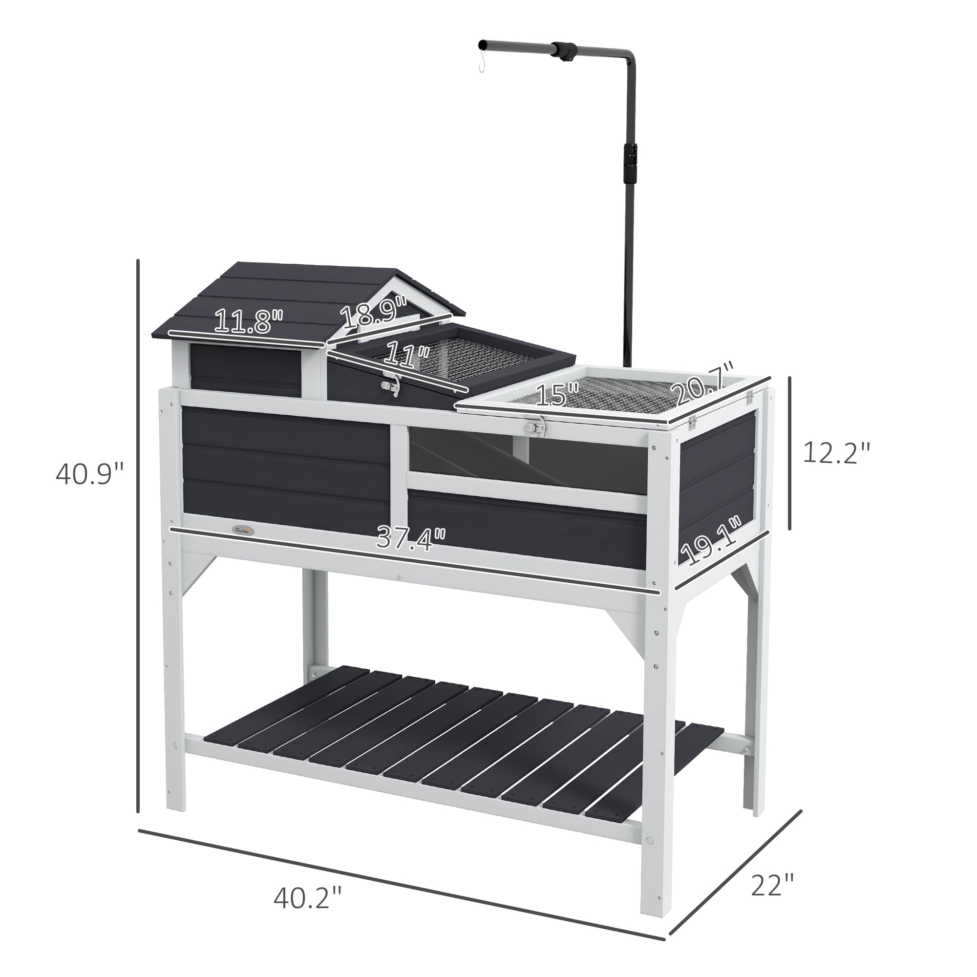 Tortoise Habitat with Adjustable Lamp Holder, 2 Layer Tortoise Enclosure with Storage Shelf, Removable Main House, Fixed Tray, Openable Lid, Gray