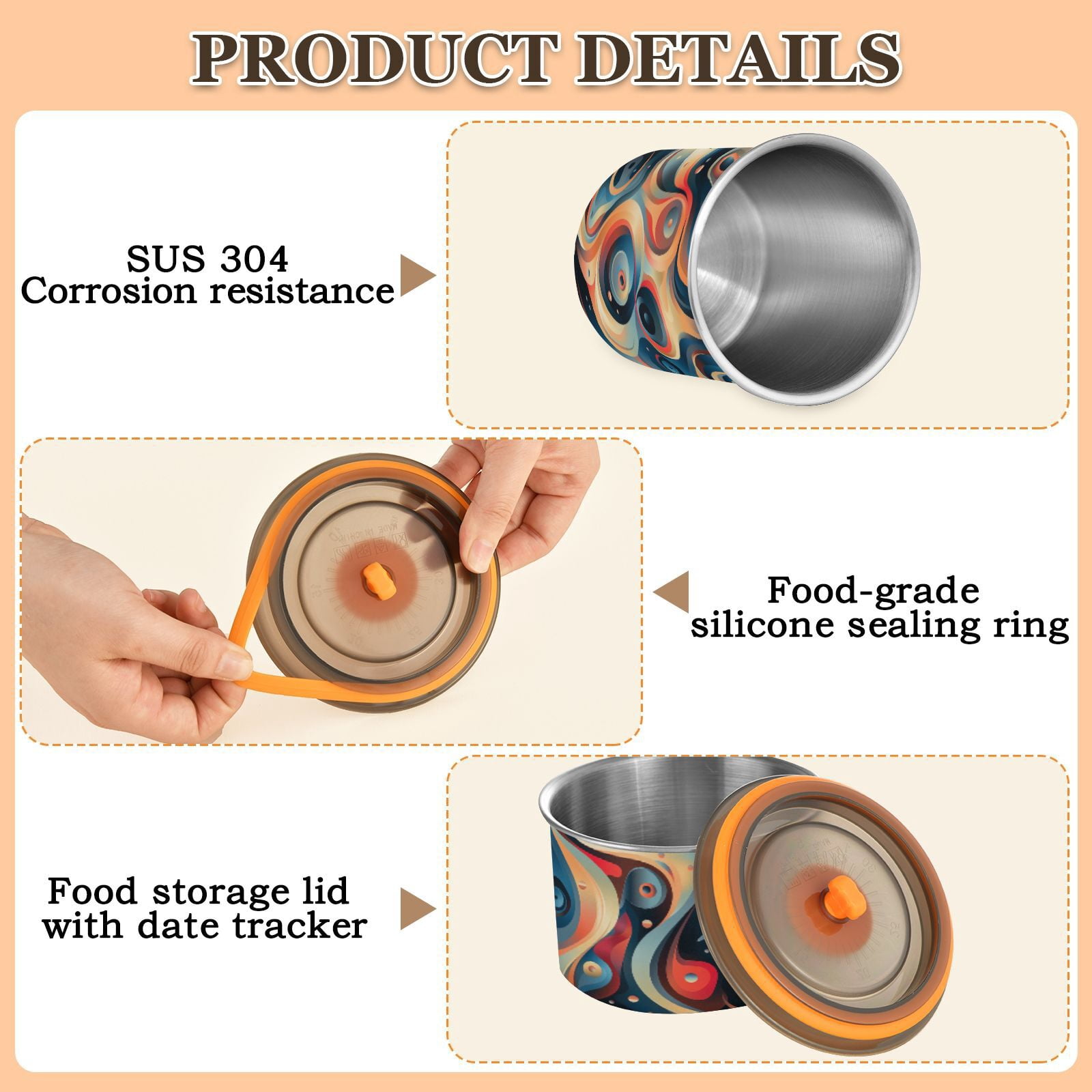 Coil Bubble Airtight Coffee Bean Canister 30oz Food Storage Containers with Lids For Gournd, Tea, Sugar, Flour, Rice, Cereal, Candy Cookie Jar