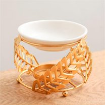 Warmself Delicate Metal Tealight Candle Holder Oil Tart Burner Aroma Diffuser Furnace Home Decoration Golden Feathers Leaves
