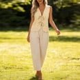 thumbnail image 4 of Women's Tank Tops Solid Color Deep V-Neck Tank Top with Floral Cutout and Tie-Front Detail Boho Style Cool Comfortable Summer Daily Wear Simple Office, 4 of 7