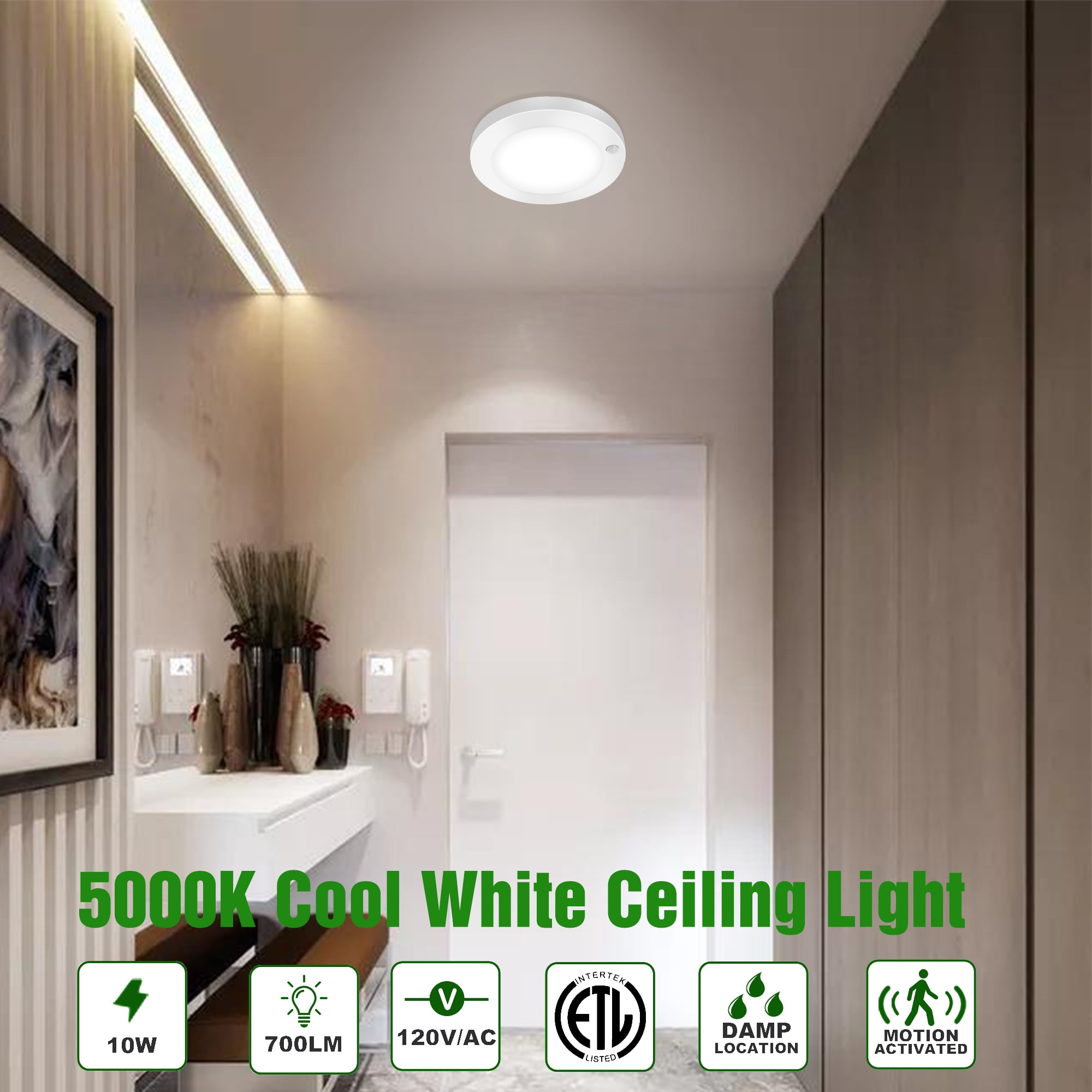 MingBright 2Pack 3000K 6'' Motion Sensor LED Ceiling Light, 120V LED Flush Mount Round Lighting Fixture, 10W 700lm LED Closet Light for Indoor/Outdoor, Porches, Closet Rooms, Stairs, Hallways