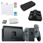 Nintendo Switch Gray Console with Dual Dock Charging Cradle, 128GB Micro SD Card, Carrying Case and Glass Protector