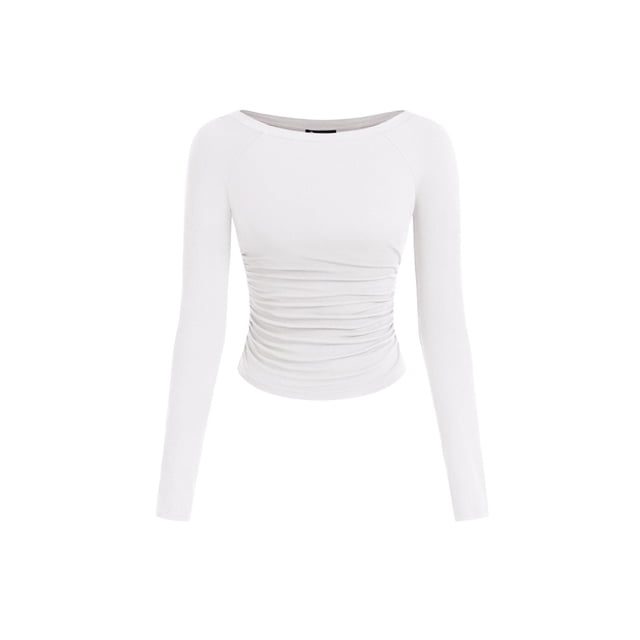 Remera PRETTYGARDEN Otoño 2025 con Laterales Fruncidos y Cuello Barco Talle S