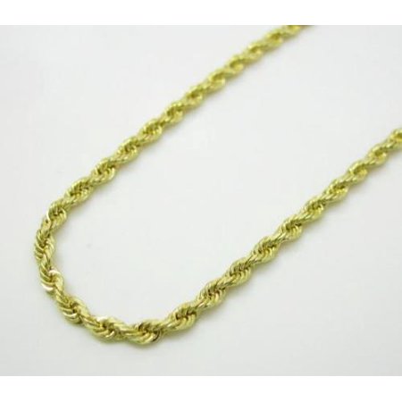 10K Yellow Solid Gold Men Womens 2.5MM Diamond Cut Rope Chain Necklace Lobster Clasp 16 to 22 Inches (22)