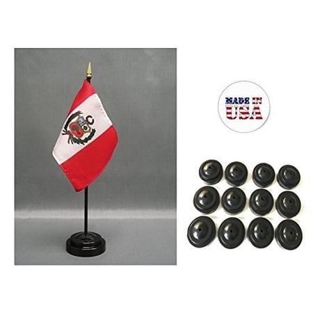 Box of 12 Peru 4"x6" Miniature Desk & Table Flags Includes 12 Flag Stands & 12 Peruvian Small Mini Stick Flags