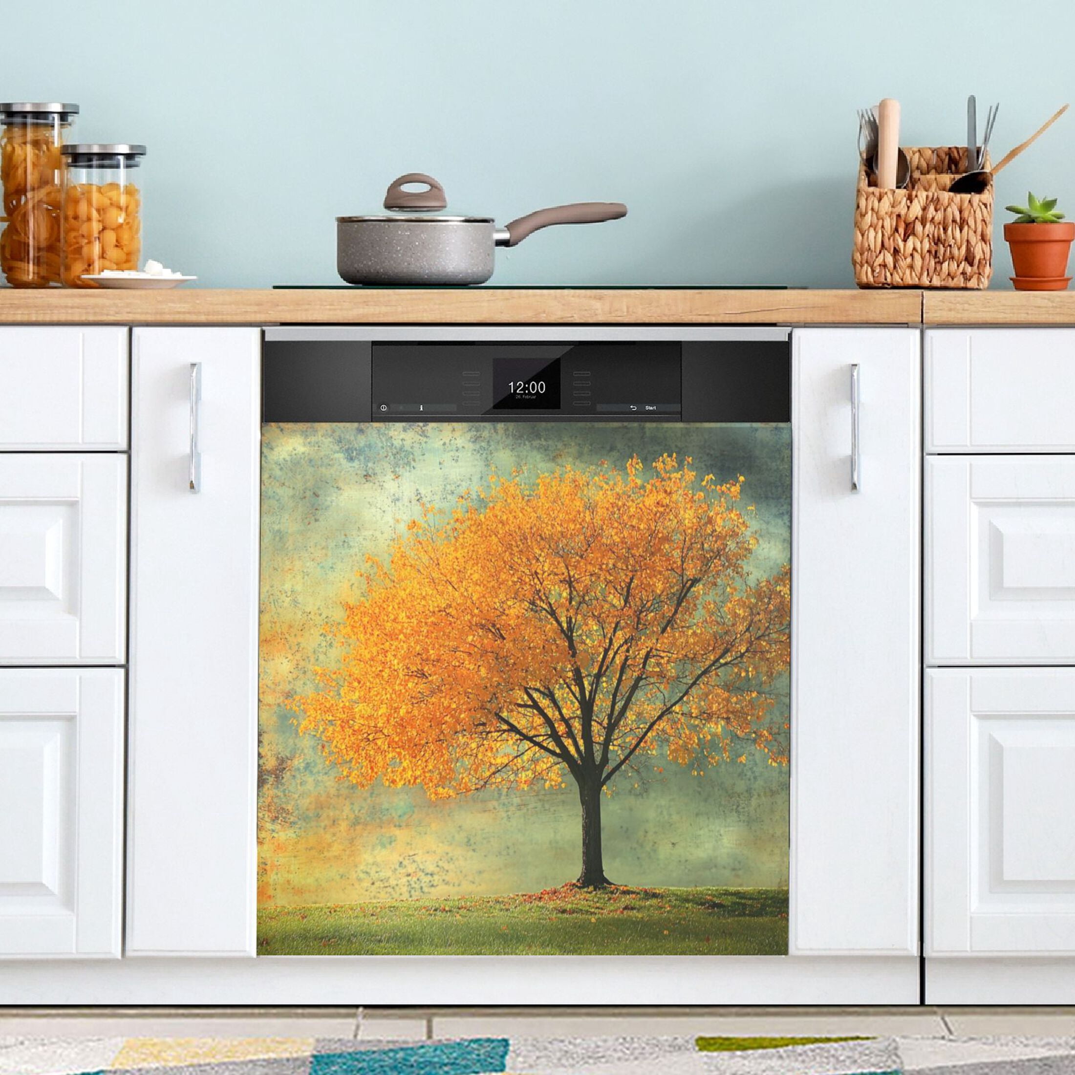 Dishwasher Magnetic Sticker 23x26 Inch Refrigerator Magnetic Sticker Washing Machine Magnetic Sticker Kitchen Panel Magnetic Sticker Home Decor Beautiful Yellow Leaf Tree
