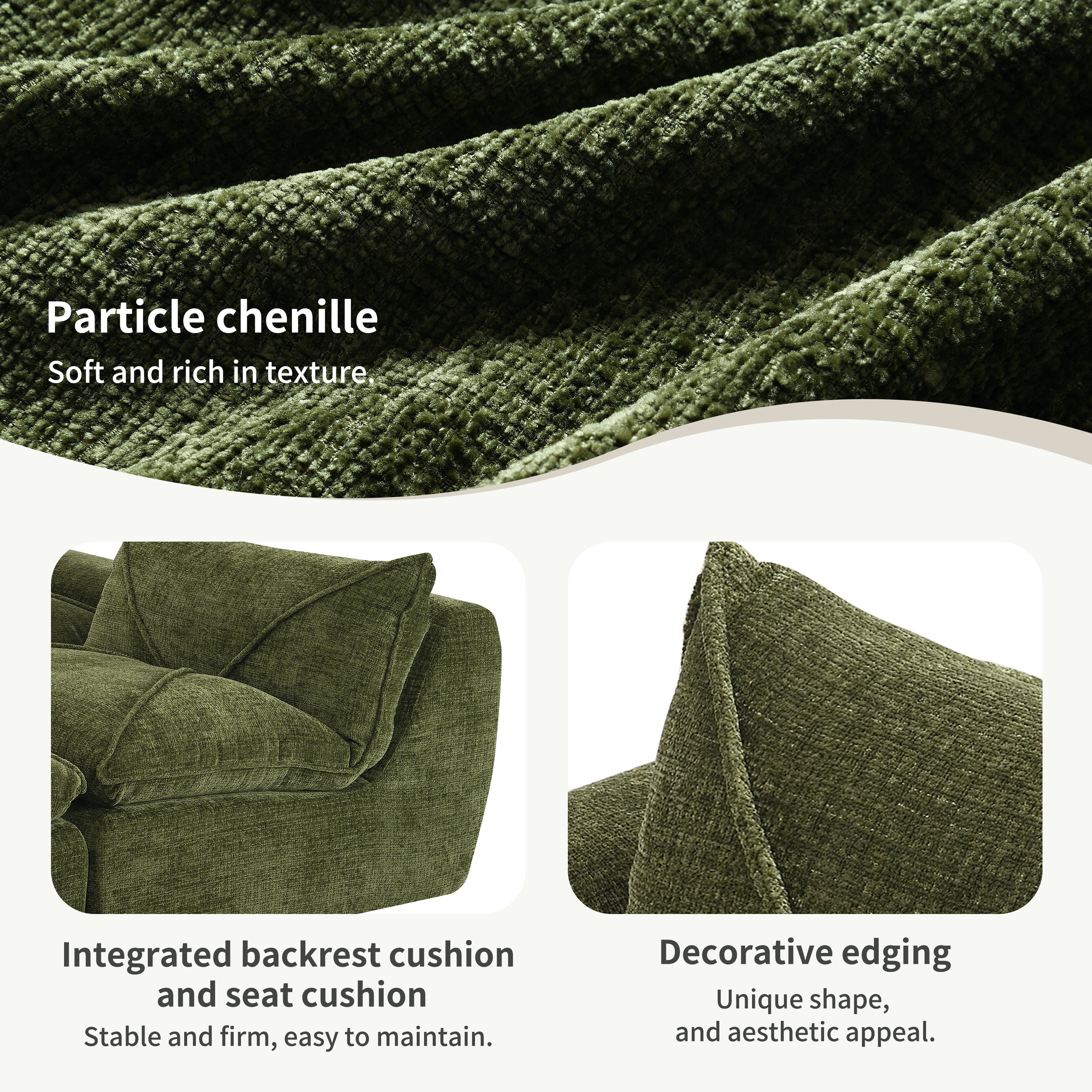 EPOWP 116'' Modular Sectional Couch, Chenille Boneless Cloud Couches, Fully Compressed Sofa with High Density Foam, Convertible L Shaped Sectional Sofa for Living Room, No Assembly(Green)