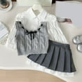 thumbnail image 5 of XAOWF Child Girls Casual 3PC Sets Knitted Vest Turndown Collar Shirt Half Length Pleated Skirt School Style Outfits Stylish Leisure Clothes Outfits 3-4 Years, 5 of 7
