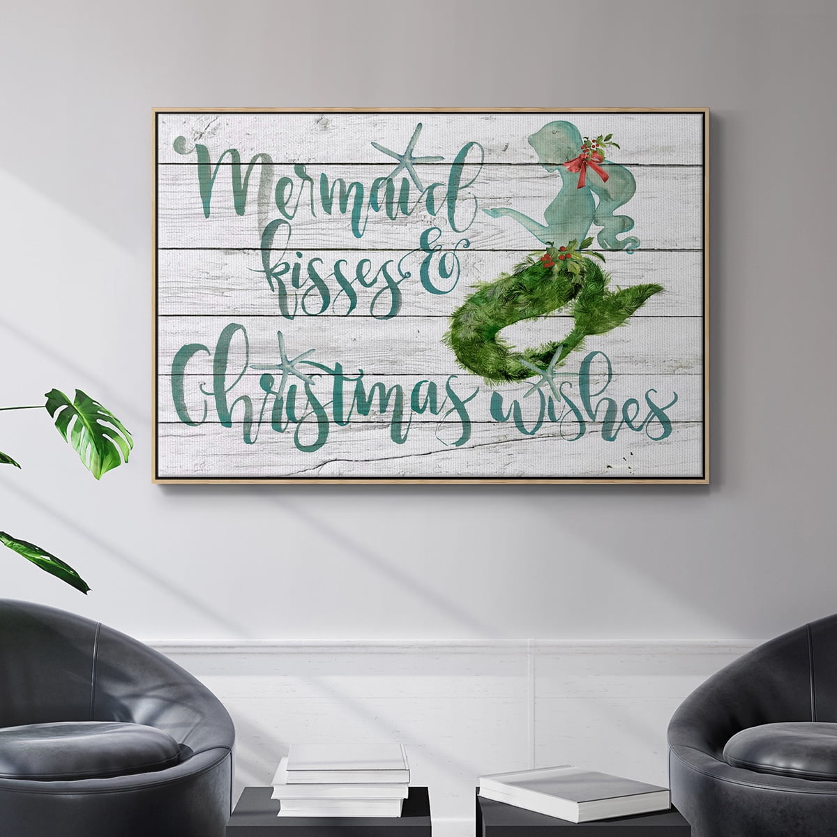 Tis the Seasun Collection A - Framed Gallery Wrapped Holiday Canvas - 27 x 41 - Natural Wood Frame