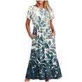 thumbnail image 2 of Puntoco Vestido Midi De Moda Para Mujer Vestido Con Cuello Redondo Y Manga Corta Con Dos Bolsillos Y Estampado De Hojas Verde Xxl,Regalos Para Mujer Joven, 2 of 6