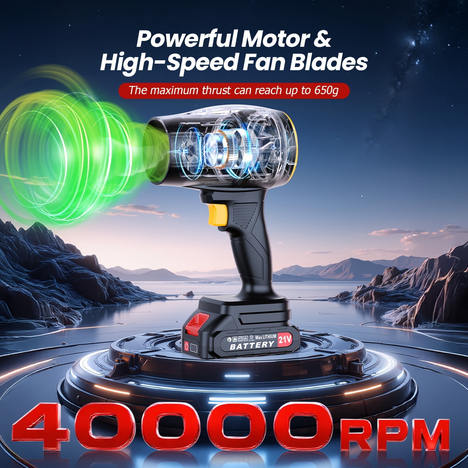 40,000 RPM Cordless Leaf Blower, 21V Rechargeable High Pressure Air Blower, Jet Dryer for Car & Outdoor, Handheld for Leaves Dust Snow, Holiday Gift