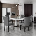 thumbnail image 6 of JESONVID Faux Leather Upholstered Parsons Dining Chair with High Backrest, Kitchen Accent Side Chairs with Solid Wood Legs Armless Dining Room Chair, Grey （Set of 2）, 6 of 7