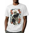 thumbnail image 6 of Skull Black Cat Men's T Shirts Vintage Abstract T-Shirt for Men Crew Neck Tees Cotton Tops, White, L, 6 of 7