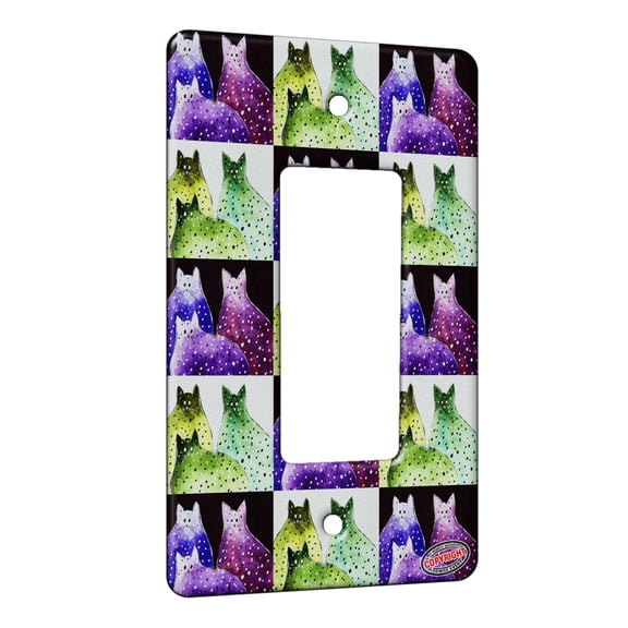 KuzmarK™ 1 Gang Rocker Wall Plate - Polka Dot Kitties in Purple and Blue Abstract Cat Pattern Art by Denise Every