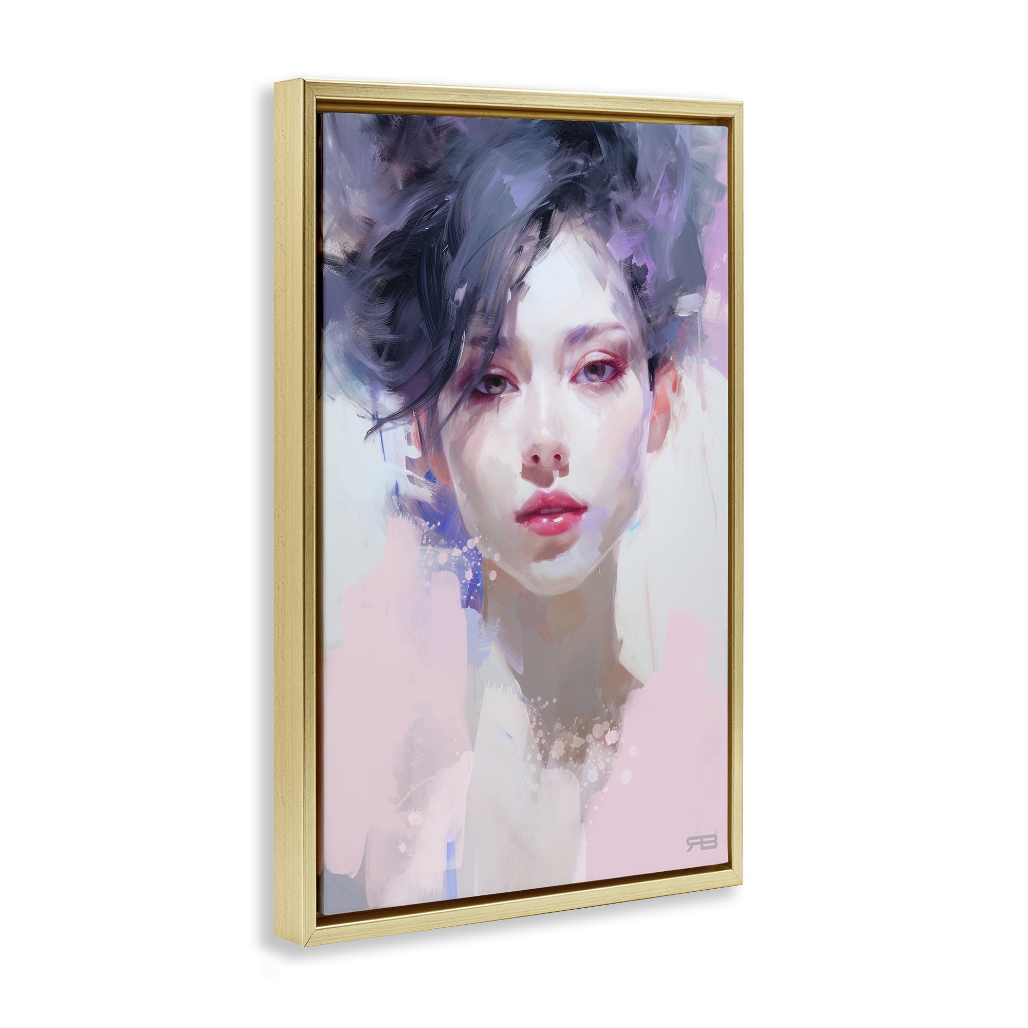 Stupell Industries Purple Haired Woman Novelty Painting Gold Floater Framed Art Print Wall Art, 21 x 31