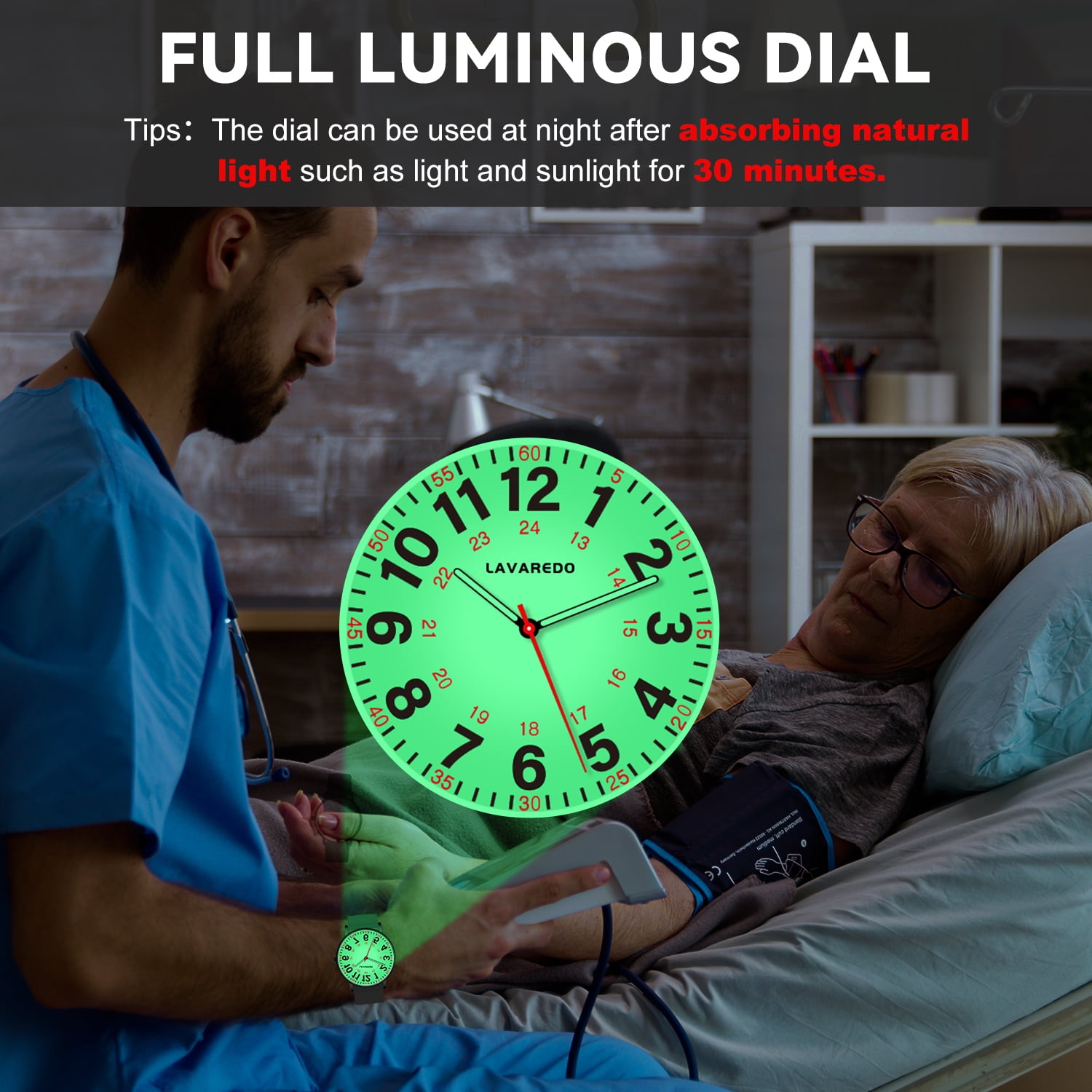 Bomieux Watch for Women Nurse Watch for Doctors Luminous Easy Read Dial,12/24 Hours with Second Hand,Silicone Band,Waterproof Watch Mother's Day gift for Women