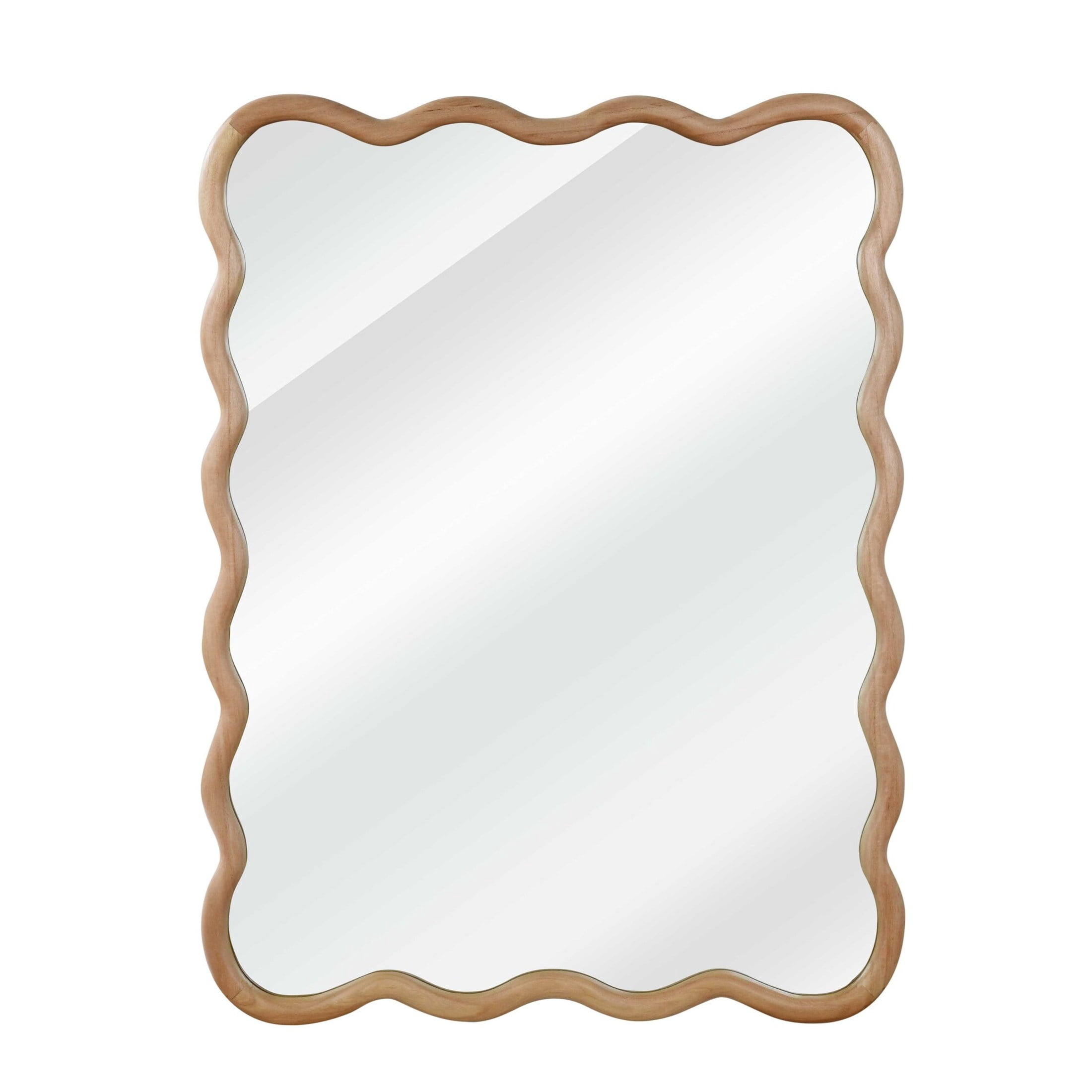 Noble House 30x40 Inch Wavy Rectangle Wall Mirror, Solid Wood Decorative Vanity Mirror, Natural
