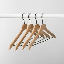 4pk Wood Suit Hangers Natural: Non-Slip Wooden Hangers for Clothes, Sweaters, Dresses, Shirts, Suits