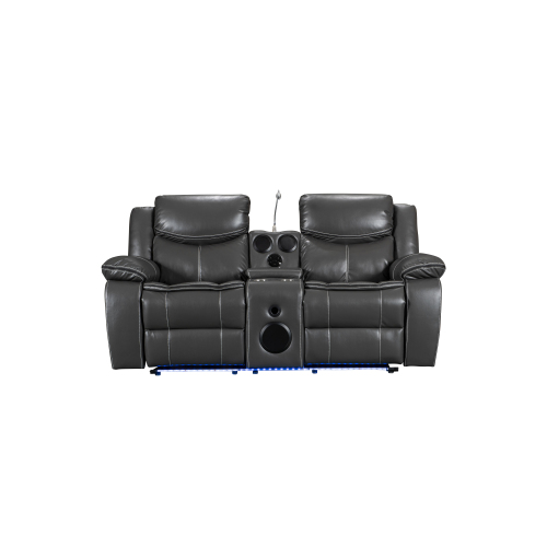 Recliner Loveseat With LED Lights, Full Air Leather Cover, Functional