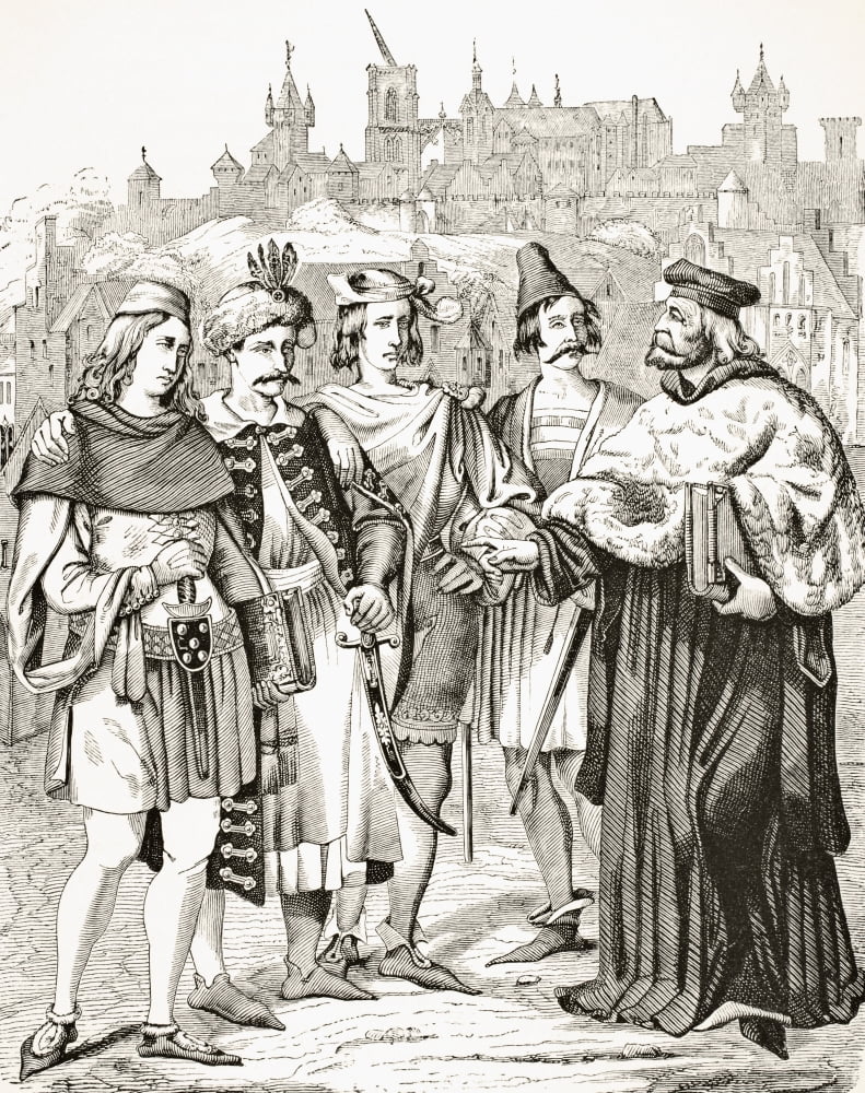 Rector Of Prague University And Scholars From Different Nations Circa 15Th Century From Science And Literature In The Middle Ages By Paul Lacroix Published London 1878 Canvas Art - Ken Welsh Design P