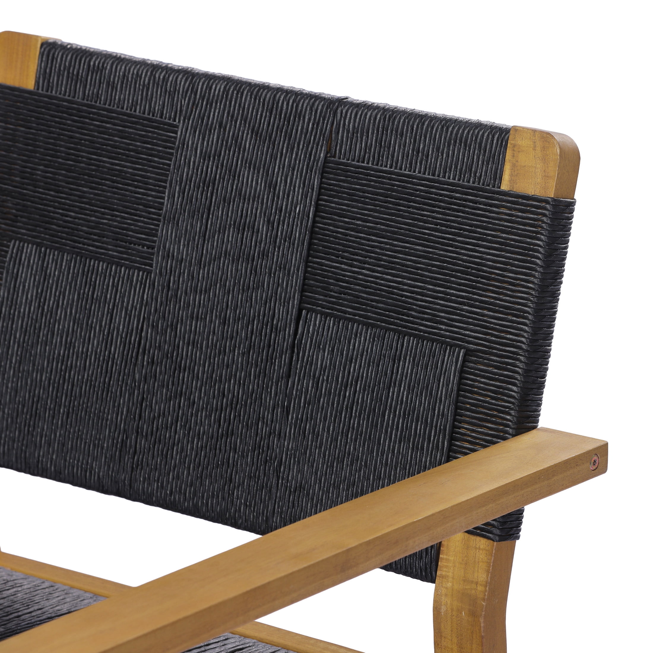 Christopher Knight Home Set of 2 Outdoor Club Chairs, Acacia Wood Frame with Rope Weave, Teak + Black