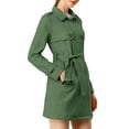 thumbnail image 5 of INSPIRE CHIC Women's Notched Lapel Double Breasted Faux Suede Trenchcoat S Green, 5 of 9