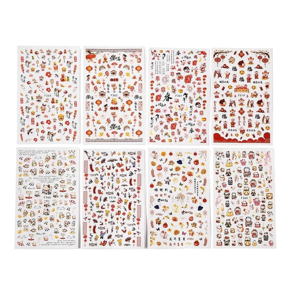 20Sheet Chinese New Year Style Nail Decals Stickers Couplet Lantern Self-adhesive 3D Nail Art Supplies for Woman Girls Festival DIY Nail Art Design Mixed Patterns Packaging: 152x91x0.5mm