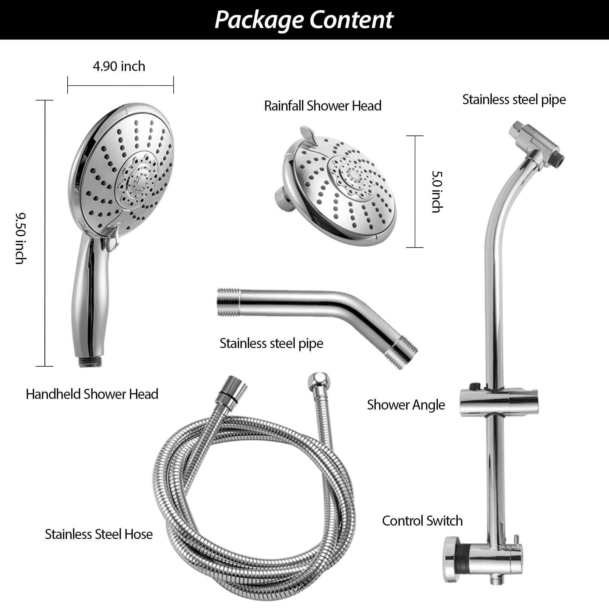 Freestanding Bathtub Faucet, 5" Multi Function Dual Shower Head, with Adjustable Slide Bar,, Freestanding Tub Filler,Plastic Standalone Tub Faucet, Bath & Faucets Freestanding Tub Faucets