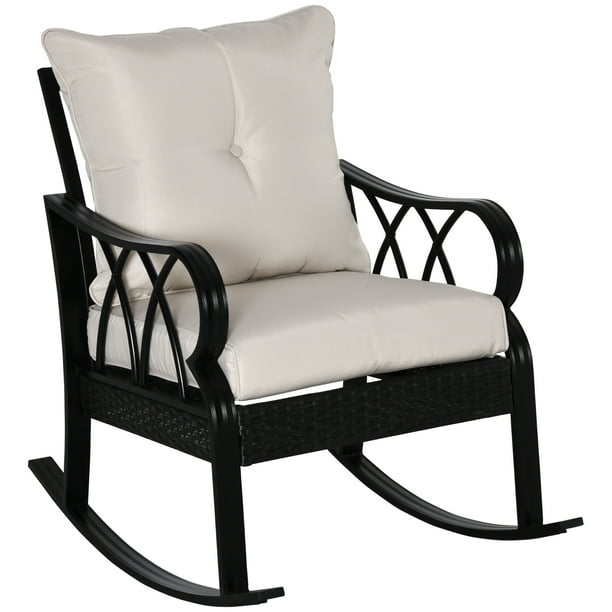 Outsunny Outdoor Wicker Rocking Chair with Padded Cushions, Aluminum