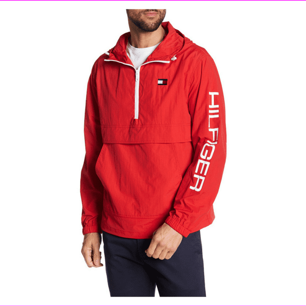 Tommy Hilfiger Retro Half-Zip Hooded Pullover, Red Berry, Size XL, Walmart.com