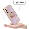 thumbnail image 3 of for Galaxy S21 Plus Case with Ring, Built-in Rotation Finger Ring Kickstand Cover with Shiny Plating Rose Gold Edge Work with Magnetic Car Mount Slim Thin Bumper Case for Women Girls Purple, 3 of 14