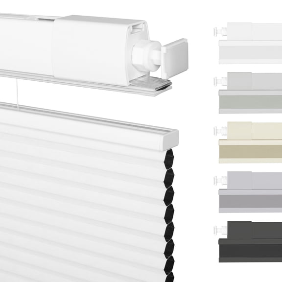 BERISSA No Drill No Tools Top Down Bottom Up Cellular Shades Blackout Honeycomb Blinds 1.35" Cordless Tension Cellular Blinds for Indoor Windows,White,34"W x 48"H