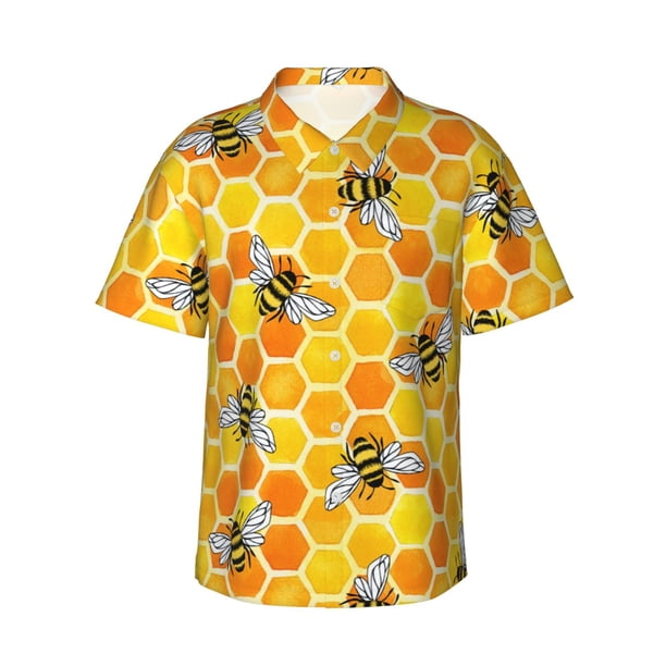 Fotbe Honeycombs Camisa Hawaiana para Hombre Unisex – Camisa Casual de Verano con Botones de Manga Corta de Algodón y Lino,Small