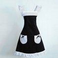 thumbnail image 2 of Cute Princess Style Dots Pattern Falbala Decor Women Kitchen Baking Apron with 2 Bowknot Pockets (Black+White), 2 of 5