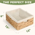 thumbnail image 6 of Storage Standard Large Rectangular Water Hyacinth Storage Basket with Cotton Liner, 15" x 12" x 6" Built-In Handles, Natural Woven Shelf Organizer for Pantry, Closet, Living Room, 6 of 13