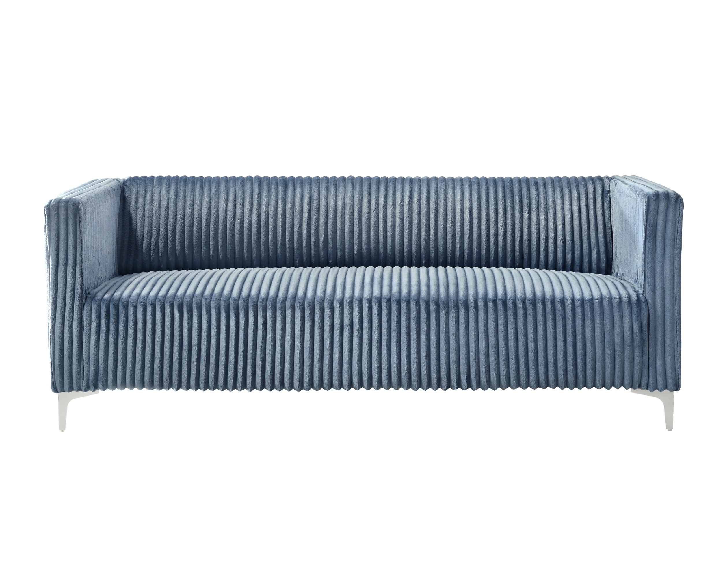 Home Design Gavin Velvet Square Arm Sofa with Plush Cushions and Modern Upholstery, Durable Frame for Living Room, Contemporary Blue Design