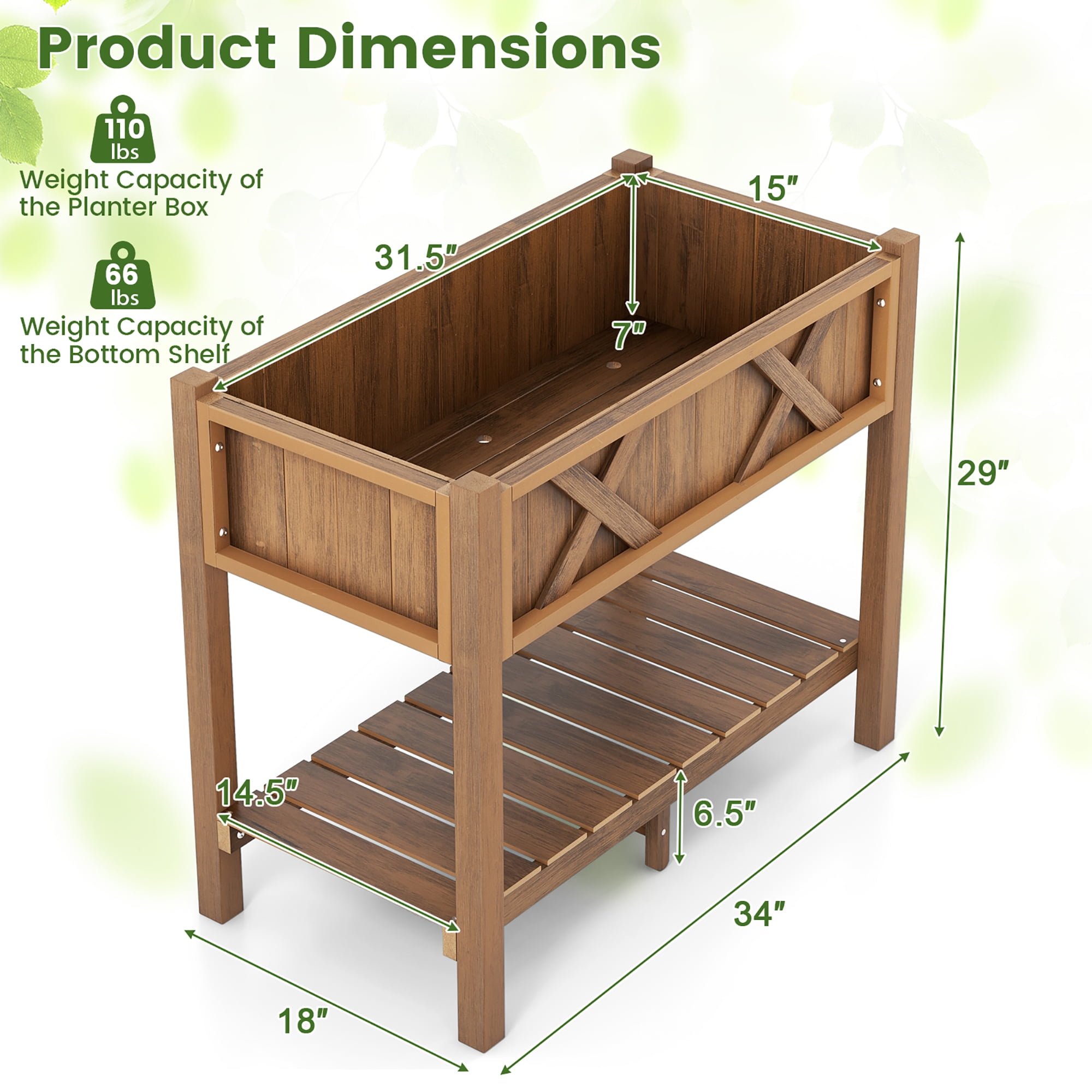 Gymax HIPS Raised Garden Bed Poly Wood Elevated Planter Box w/ Legs & Storage Shelf Coffee