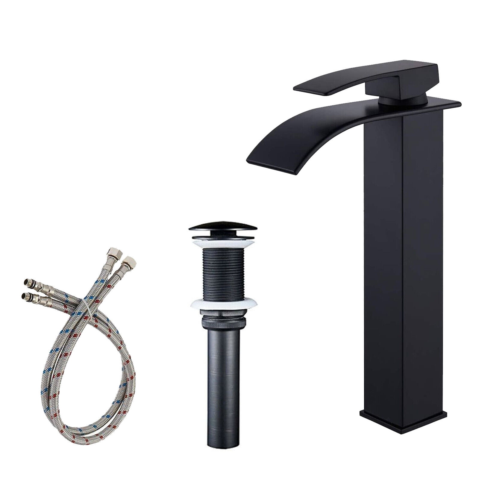 Zovajonia Matte Black Bathroom Sink Faucet Single Handle Hole Waterfall ...